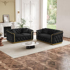 62.2" Luxury Velvet Chesterfield Sofa Tufted Victorian Black and Gold Couch - Image 8