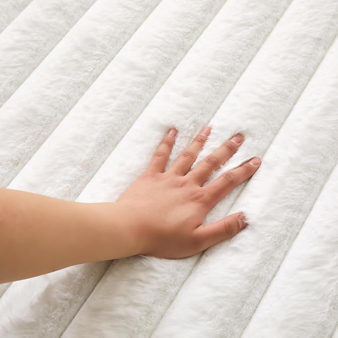 White Rabbit Striped Plush Rug 2'x6', Fluffy Faux Fur Shaggy Area Rug - Image 3