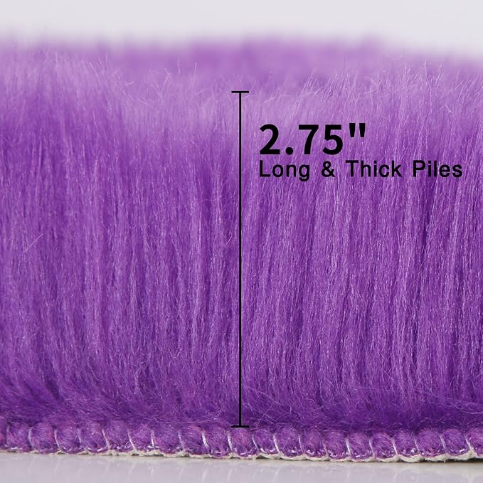 duduta Purple Faux Sheepskin Runner Rugs 2x6 ft, Fluffy Fur Couch Covers | Shag - Image 3