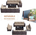 Kullavik Outdoor Patio Furniture Set, 12 Pieces Sectional Rattan Sofa Set Brown - Image 5