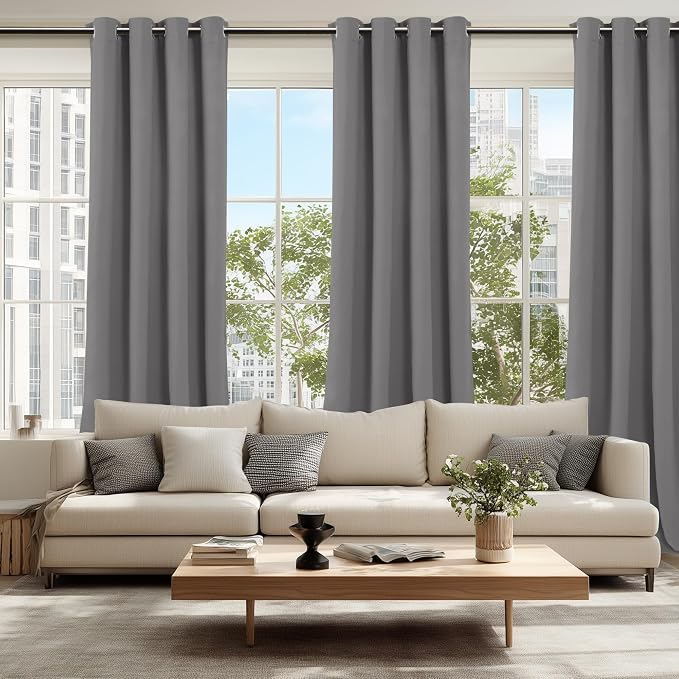 Blackout Curtains for Bedroom 52 x 102 Inch Long Light Grey 2 Panel | Thermal - Image 6