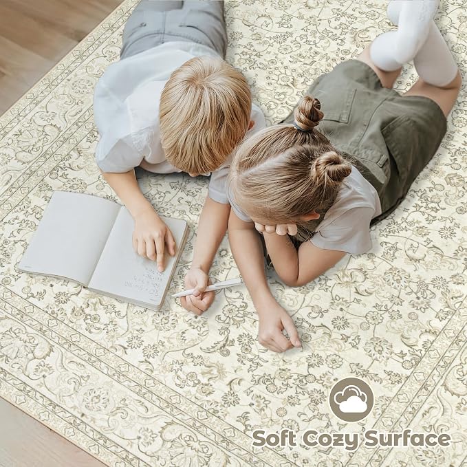 Area Rug 8x10 Washable Rug, Vintage Boho Medallion Rugs Non-Slip Soft Low Pile - Image 4