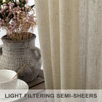 Modern Farmhouse Linen Curtains 80 Inches Long 2 Panel Set Taupe Semi Sheer - Image 4