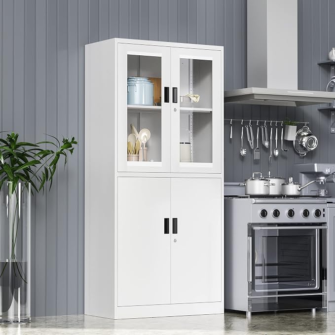 4 Door Display Cabinet with Adjustable Shelves, Locking Steel Storage Caninet - Image 7