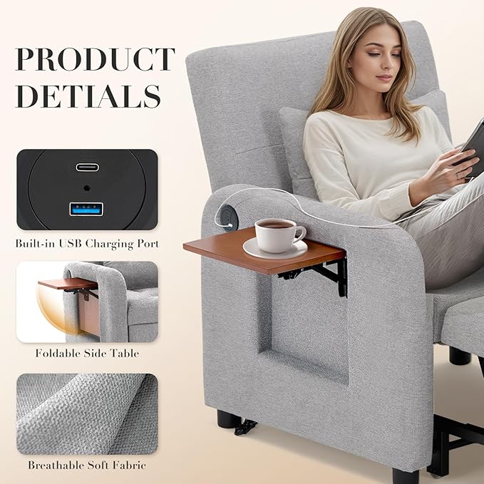 Convertible Sleeper Chair-Fabric Futon Sofa Bed, Single Sleeper Sofa, Small - Image 4