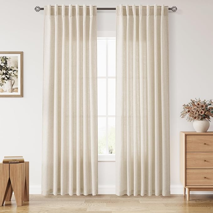 Cream Beige Linen Curtains 84 Inches Long by Nanspring