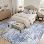 9x12 Area Rug for Living Room, Abstract Washable Large Rugs, Light Blue | - Image 2