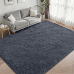 Area Rug Living Room Bedroom: 4x6 Fluffy Plush Shag Carpet Grey | - Image 2