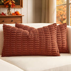MIULEE Fall Lumbar Corduroy Decorative Throw Pillow Covers 12x20 Rust | by MIULEE