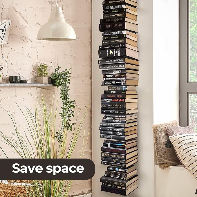 Floating Book Shelves for Wall, 4 Tier Invisible Floating Bookshelf, Vertical - Image 4