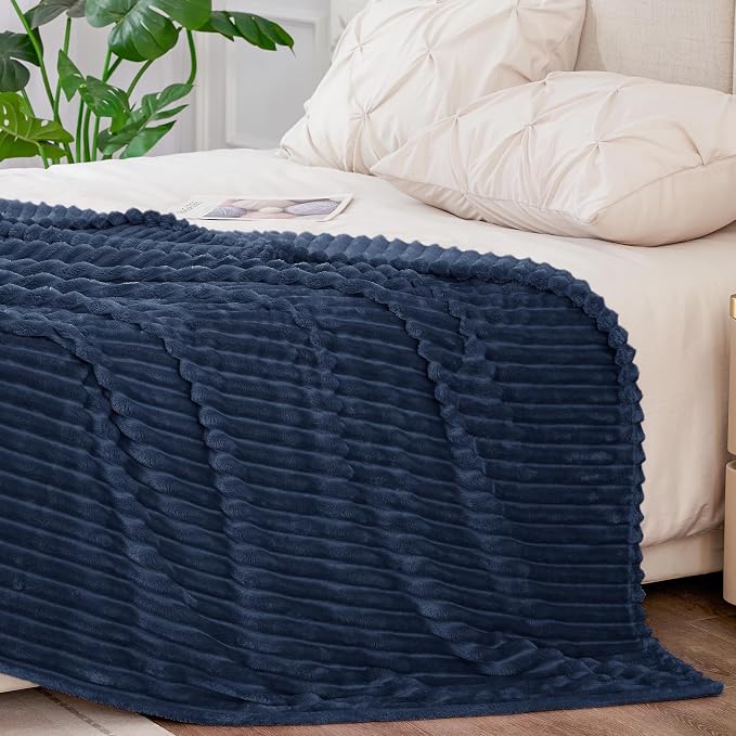 BEDELITE 3D Ribbed Jacquard Navy Blankets Queen Size - Image 8