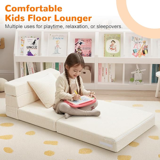 MeMoreCool Folding Sofa for Kids, Corduroy Fold Out Futon Chair, Small Foldable - Image 3