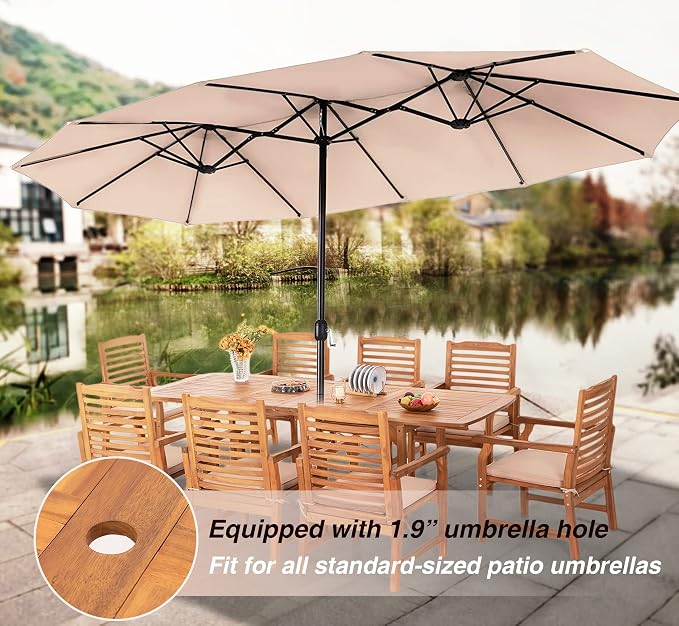PHI VILLA 9 Pieces Acacia Wood Patio Dining Set - Image 4