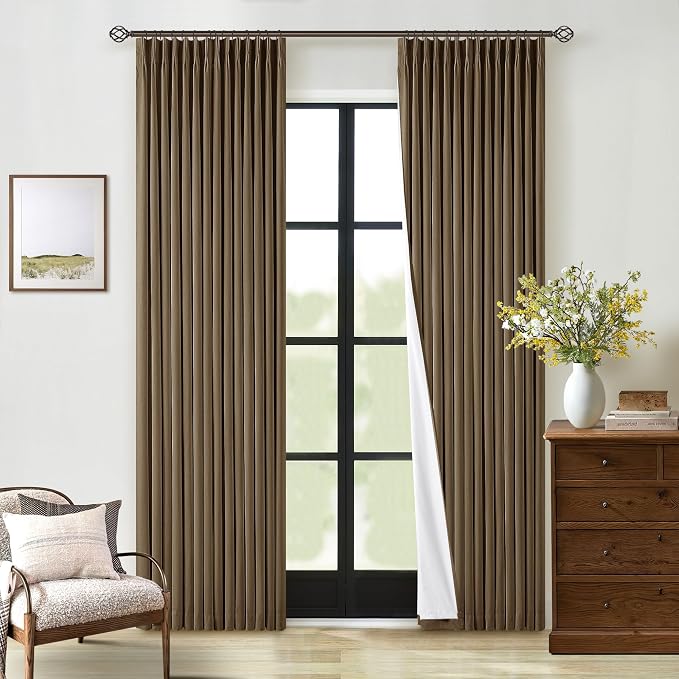 Dutch Cocoa Pinch Pleated Full Blackout Curtains Linen Blend 80 Inches Long | - Image 7