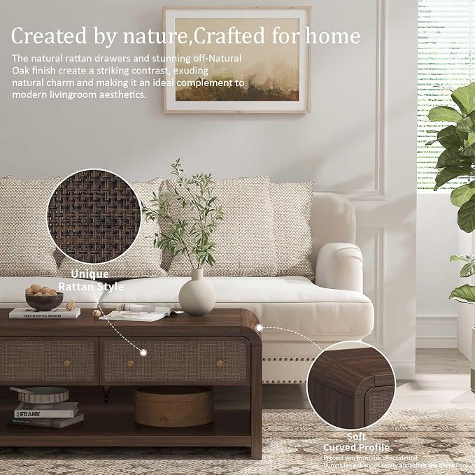 Oak&Sparrow 48'' Boho Coffee Table, Thickened Arc-Shaped Design - Image 4