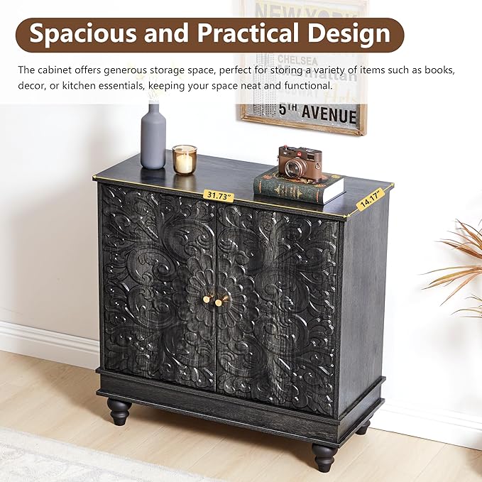 weselon Accent Cabinet with 2 Doors, Classic Carved Storage Sideboard Buffet - Image 4