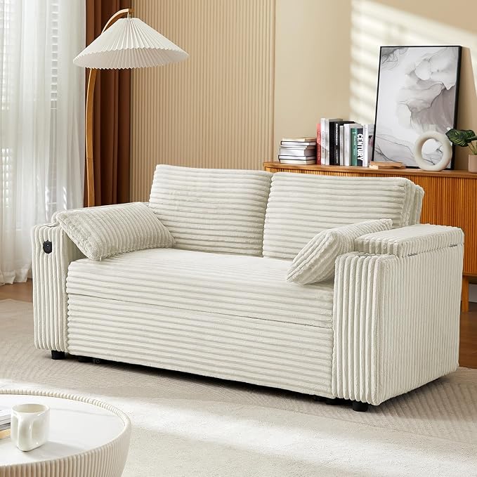 hansones 68.11" Corduroy Sleeper Chair Bed - Image 6