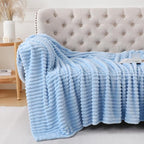 Light Blue Throw Blanket for Couch Sofa 90x90 inches Striped Design | Fleece - Image 5