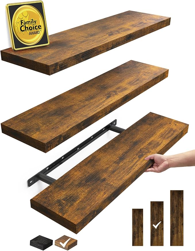 BAYKA Floating Shelves for Wall, 22.5 Inch Rustic Wood Wall Mounted Shelving by Bayka