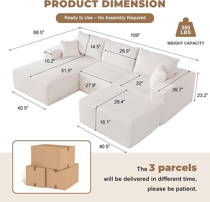 Weture 108” Modular Sectional Couches, Modern Modular U-Shape Sofa - Image 2