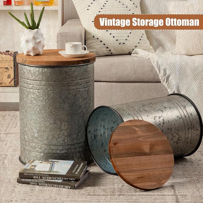 Poofzy Farmhouse End Tables Set of 2, Galvanized Metal Decor Side Table - Image 7