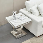 Henf Marble End Table Modern White Faux Marble Sofa Side Table - Image 4