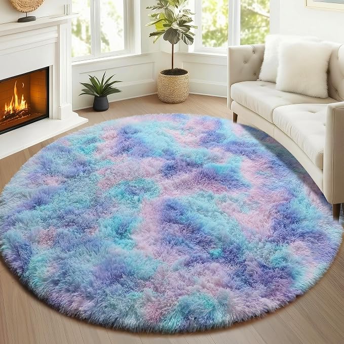 Rainbow Round Area Rug 4ft, Soft Bedroom Circle Throw Rugs - Image 5