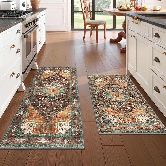 Yamaziot Washable Runner Rug Set of 2, Non-Slip Boho Hallway Kitchen Rug | - Image 6