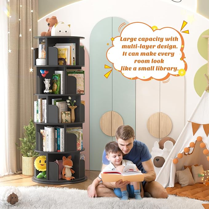 Aheaplus Rotating Bookshelf, 360 Display Wood Spinning Bookshelf Tower - Image 5