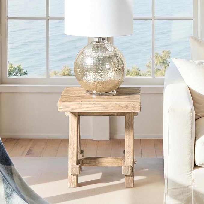 Hawthorne 18" Square Reclaimed Elm Trestle Side Table Heritage Light Natural - Image 2