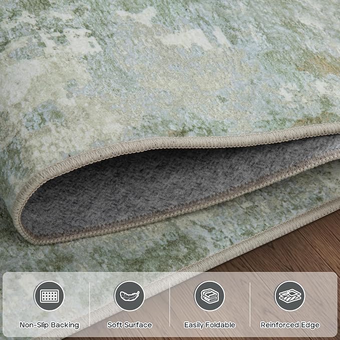 Aelenmu 5x7 Area Rugs for Living Room Bedroom Dining Room Washable Green | Soft - Image 4