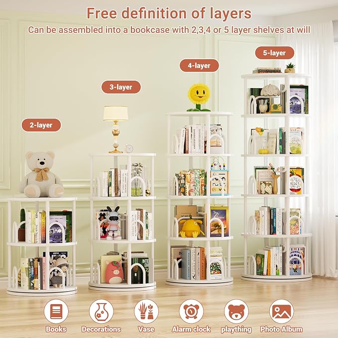 Aheaplus 5 Tier Rotating Bookshelf Tower, 360 Display Spinning Bookcase - Image 5
