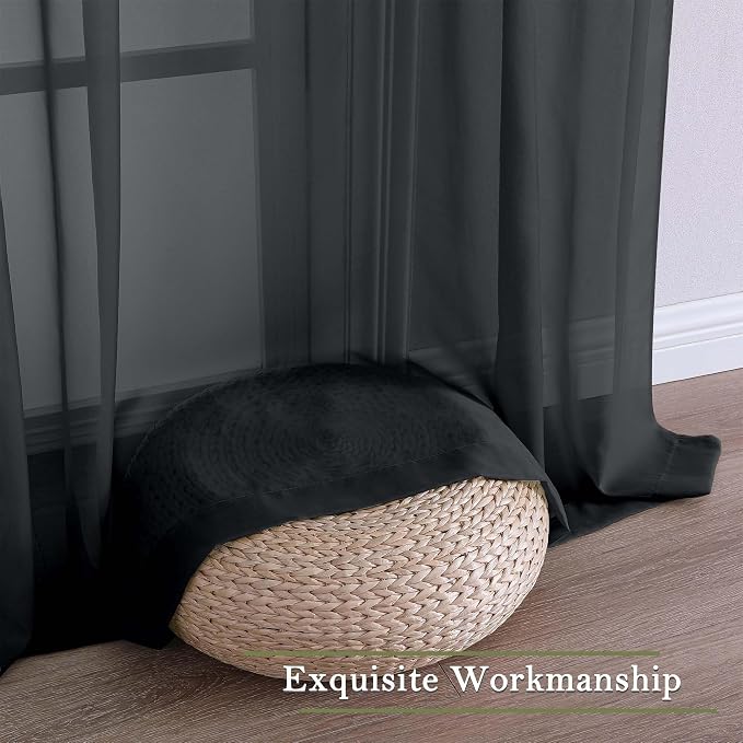 Black Sheer Curtains 108 Inches Long 2 Panels Set, Extra Wide Airy Voile Sheer - Image 9