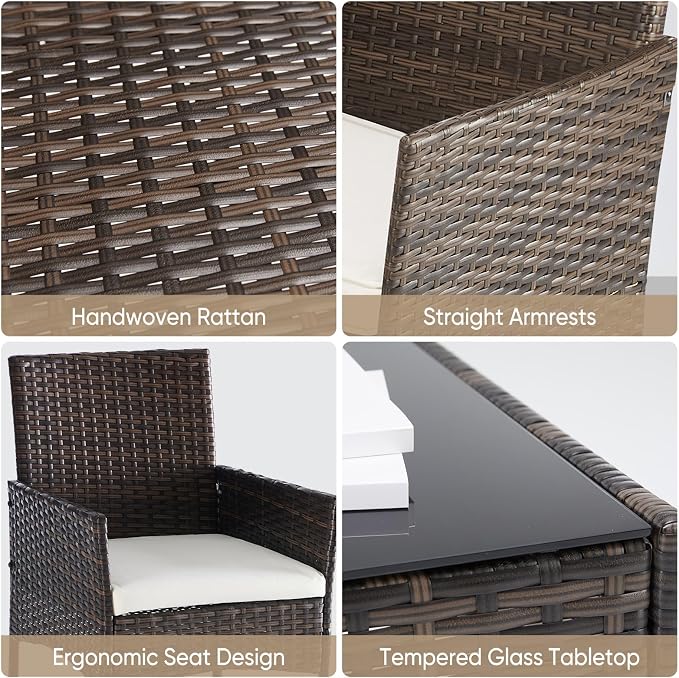 DUMOS 3 Piece Patio Furniture Set, All-Weather Outdoor Wicker Chairs - Image 5