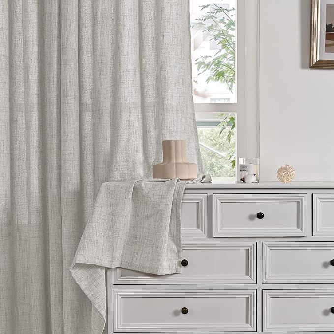 YoungsTex Light Grey Linen Curtains 90 Inch Length - Image 9