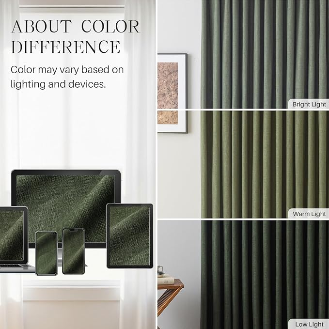 Pinch Pleated Linen Curtains 100% Blackout 108 Inches Long - Image 9