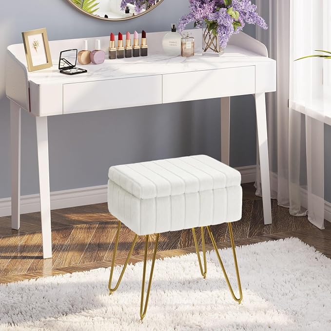 Greenstell Vanity Stool Chair Faux Fur - Image 2