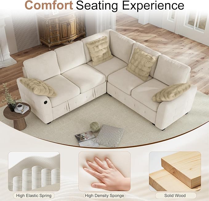 Hanherry Sectional Couch with Pull Out Sofa Bed, Chenille Sleeper Sofa with 2 - Image 7