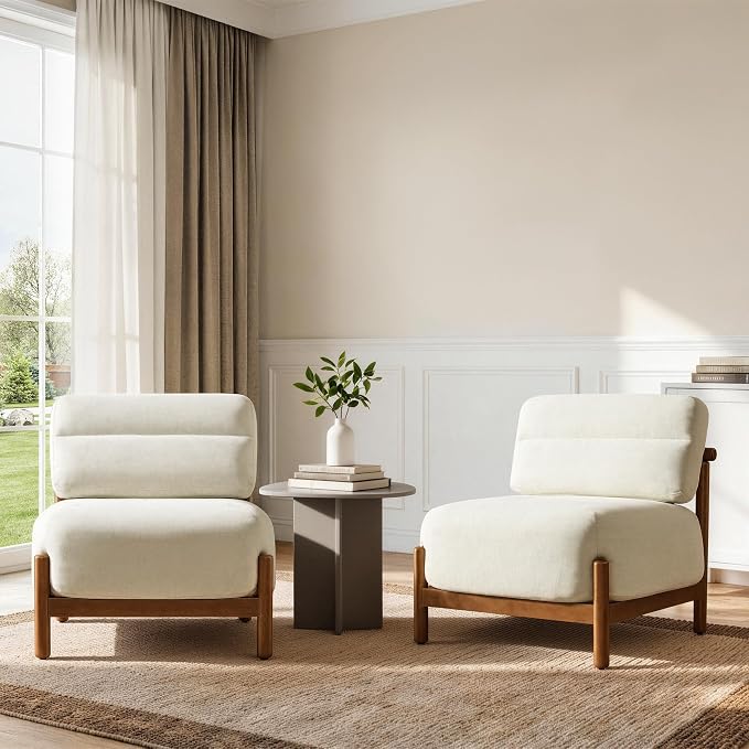 Mid Century Modern Accent Chair Set of 2, Upholstered Armless Lounge Chair by Kislot