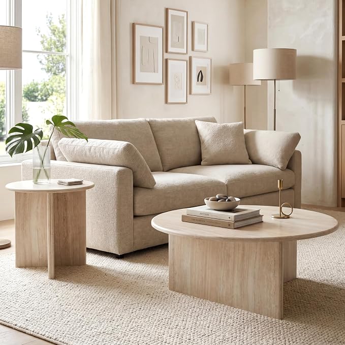 HNY Coffee Table and End Table Set of 2 Modern Round Nesting Coffee Table Faux by HNY