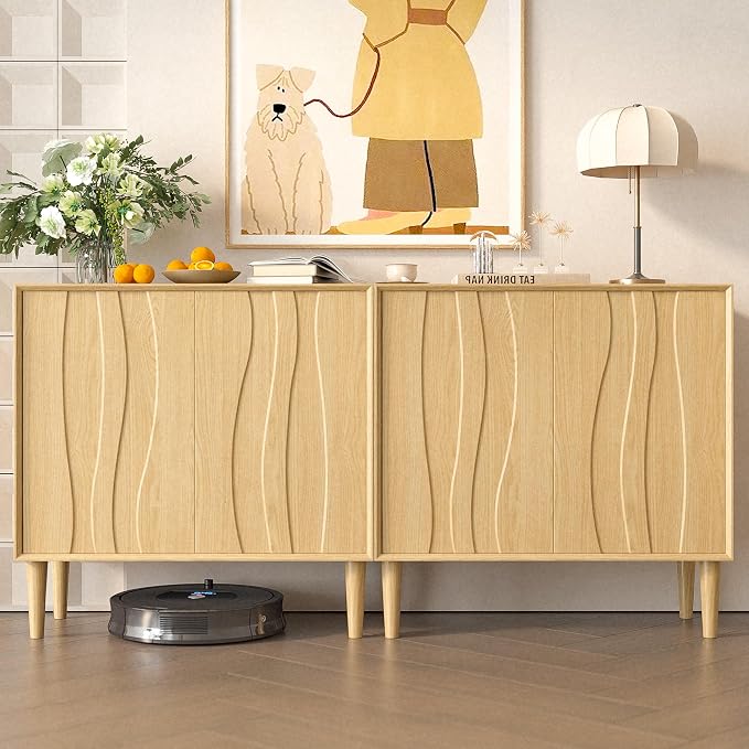 Easyego 63″ Mid Century Modern Sideboard Buffet Cabinet, Natural Wood Accent - Image 8