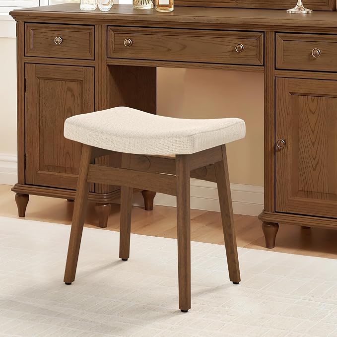 LUE BONA Solid Wood Vanity Bench Stool, 17.3" H Ergonomic Saddle Stool by LUEBONA