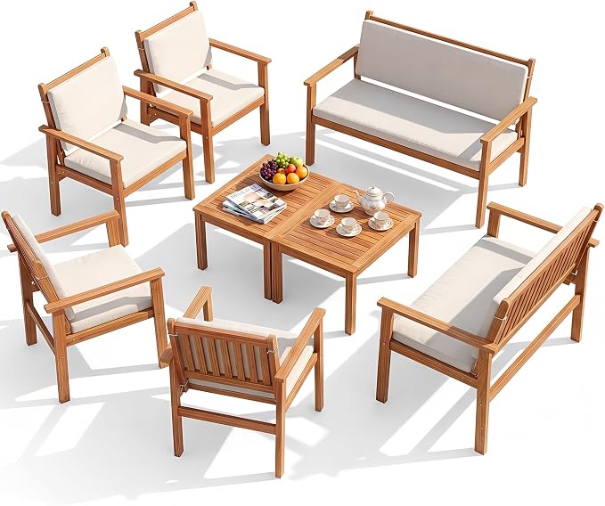 Devoko Patio Furniture Set 8 Pieces Acacia Wood Outdoor Furniture, Patio Set - Image 8