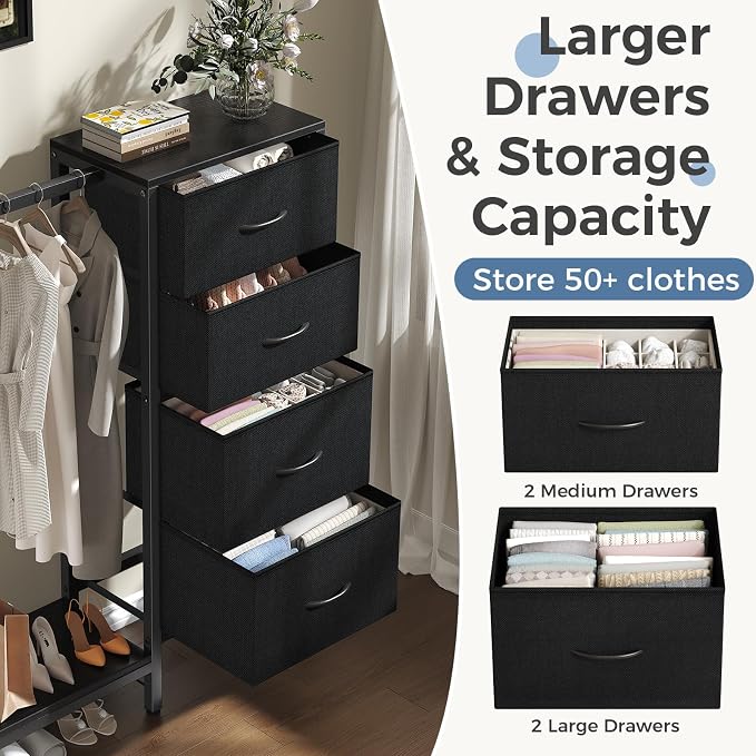 DUMOS Dresser with Hanging Rack, 4-in-1 Black Fabric Dresser - Image 5