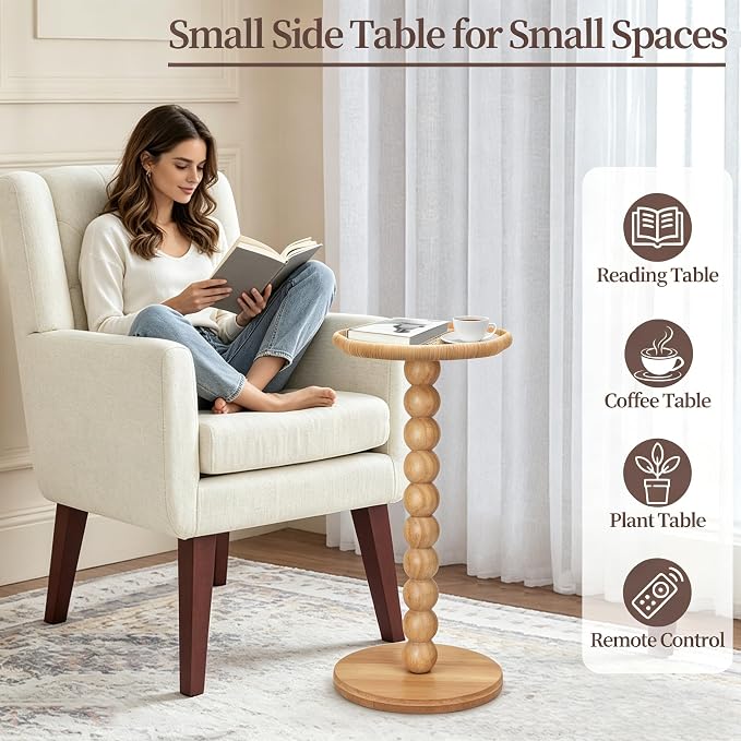Drink Table, Boho Rattan Flower Small Side Table - Image 4