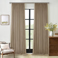 Light Brown Pleated Linen 100% Blackout Curtains 90 Inches Long by Twodrapes