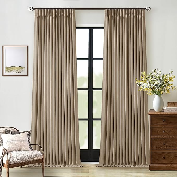 Light Brown Linen Blackout 92 Inch Curtains by Twodrapes