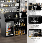 L-Shaped Home Bar Unit with Power Outlet, 4-Tier Corner Liquor Bar Cabinet with - Image 5