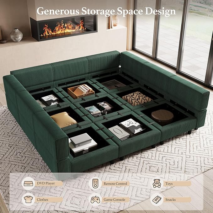 Belffin 9 Seats Corduroy Modular Sectional Sofa, Comfy Upholstered Sectional - Image 3