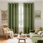 YoungsTex Olive Linen Curtains 72 Inch Length 2 Panels - Image 2